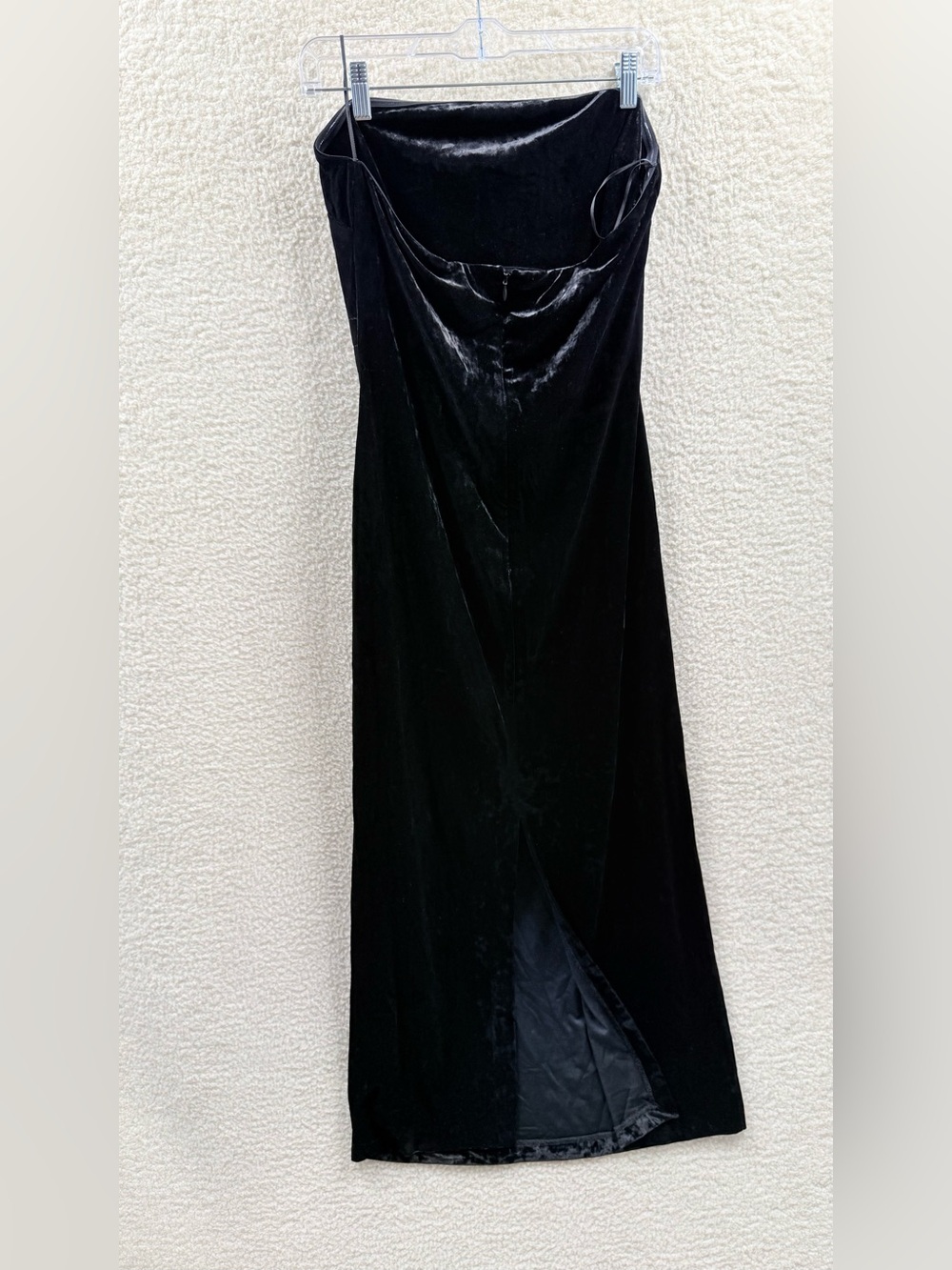 Steve Madden Women's Black Crushed Velvet Strapless Maxi Dress Back Slit Size L